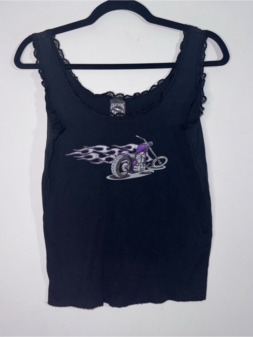 Lightning Clothing Motorcycle Flame Lace Trim Tank Top Black XL Made in USA